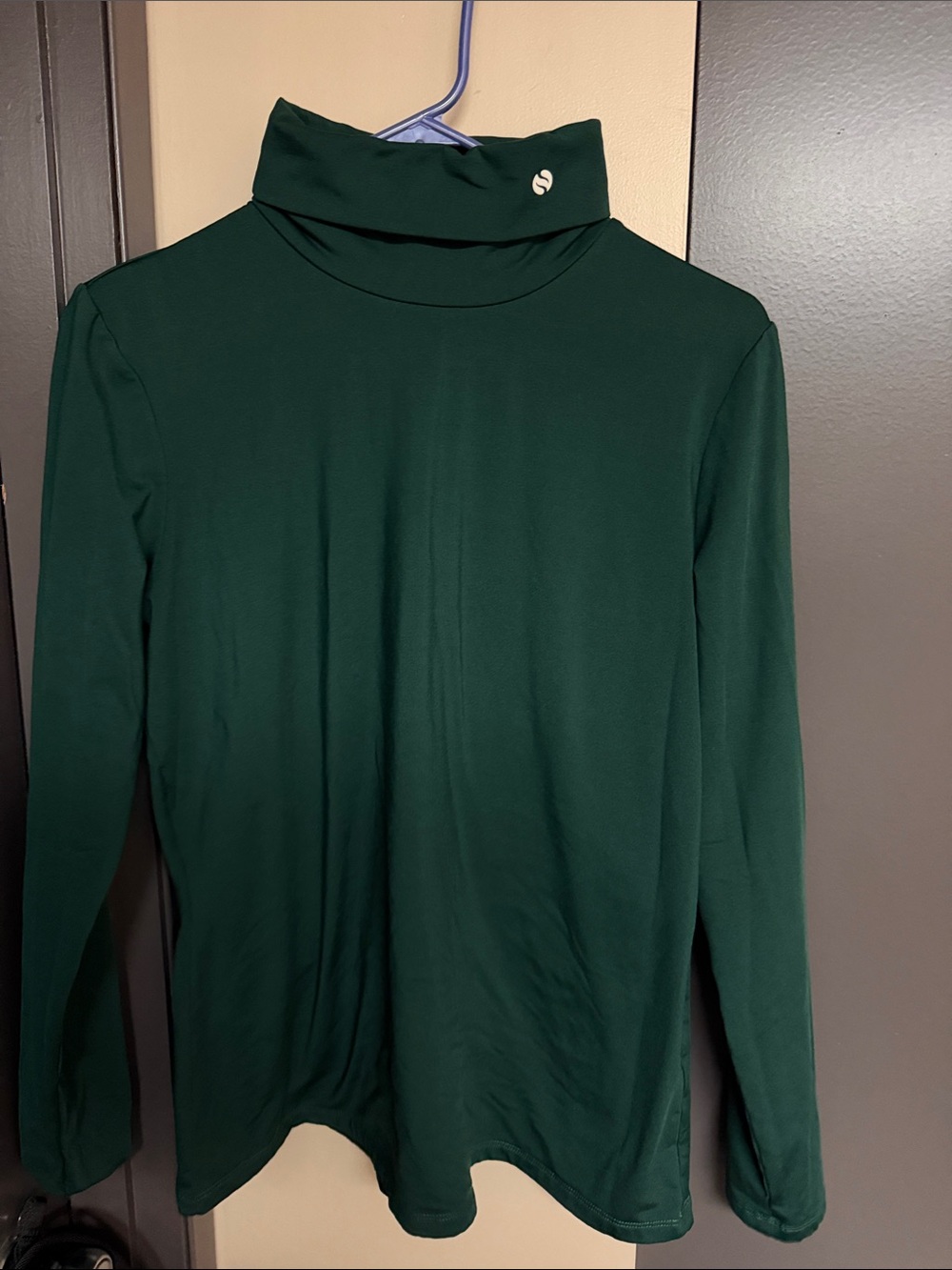 Women's Dark Emerald Green Thermal Fleece-Lined Turtleneck Winter Top